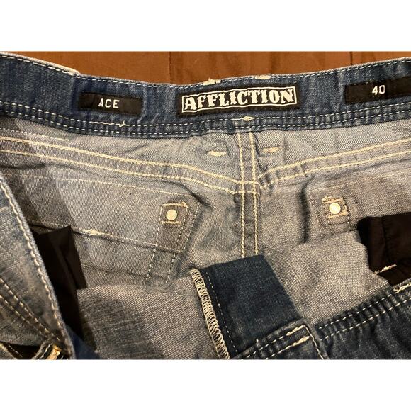 Affliction Black Premium Ace Jeans Mens 40 Blue Washed Denim Straight Leg Biker - Picture 5 of 9